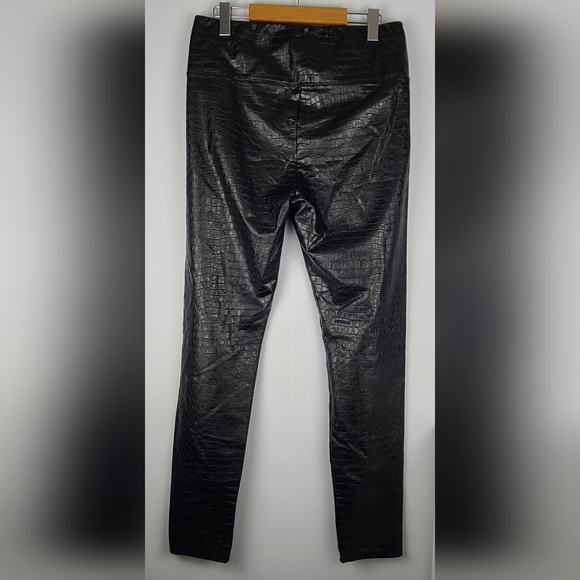 7 For All Mankind Croc Embossed Faux Leather Pants Black High Waist L - Picture 3 of 8